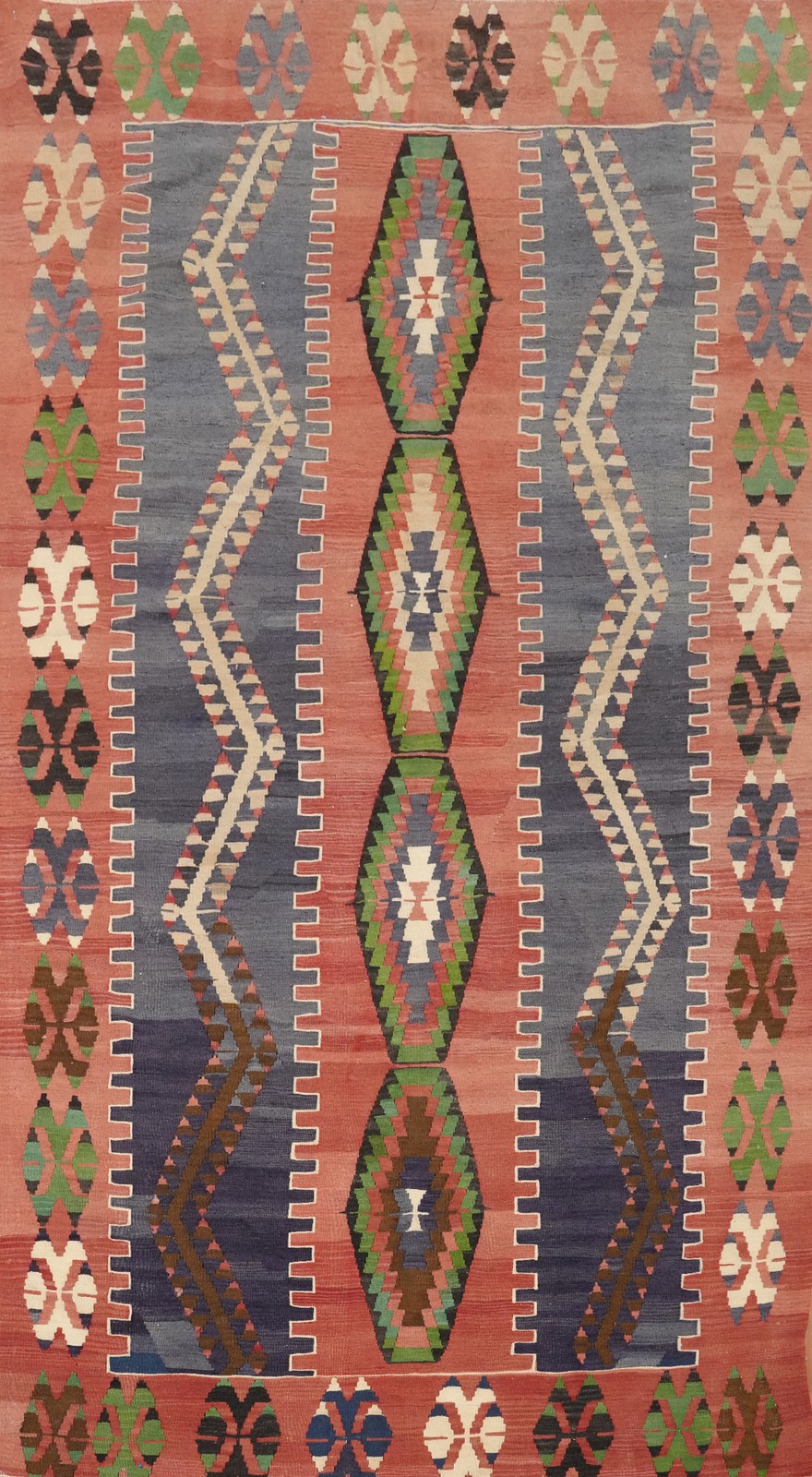 Reversible Kilim Area Rug 5×9 Vegetable Dye Turkish Hand-woven Room Size Carpet