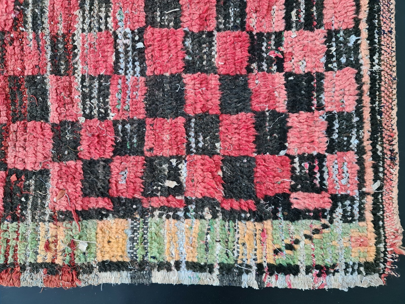 Vintage Moroccan Tribal Handmade Rug 3’1″x6’5″ Berber Red Checkered Wool Carpet