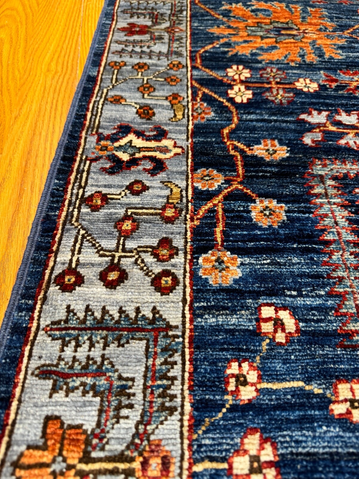 3 X 5 Ft Navy Blue Gray Afghan Hand Knotted Wool Rug