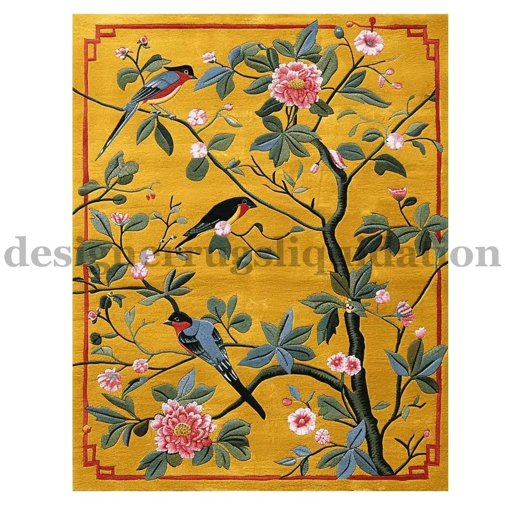 Modern Chinoiserie Floral Bird HandTufted Wool Area Rug Living Room Carpet Decor