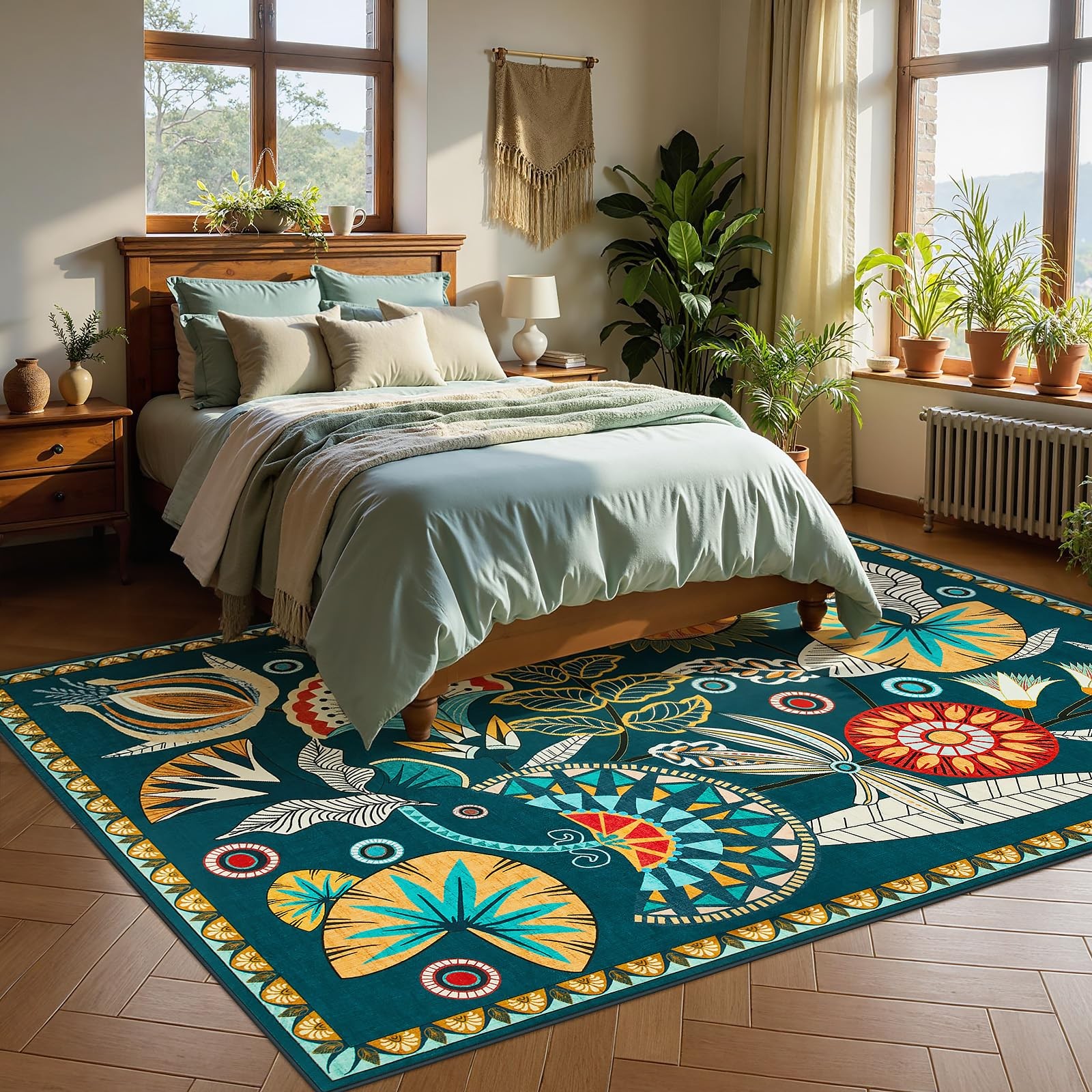 Joydeco Egypt Floral Machine Washable Living Room Area Rugs 5×7, Boho Vintage…