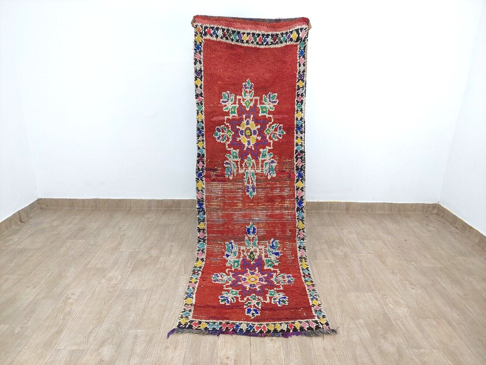 Vintage Red Runner Rug 2×8 Moroccan Handmade Tribal Berber Boho Geometric Carpet