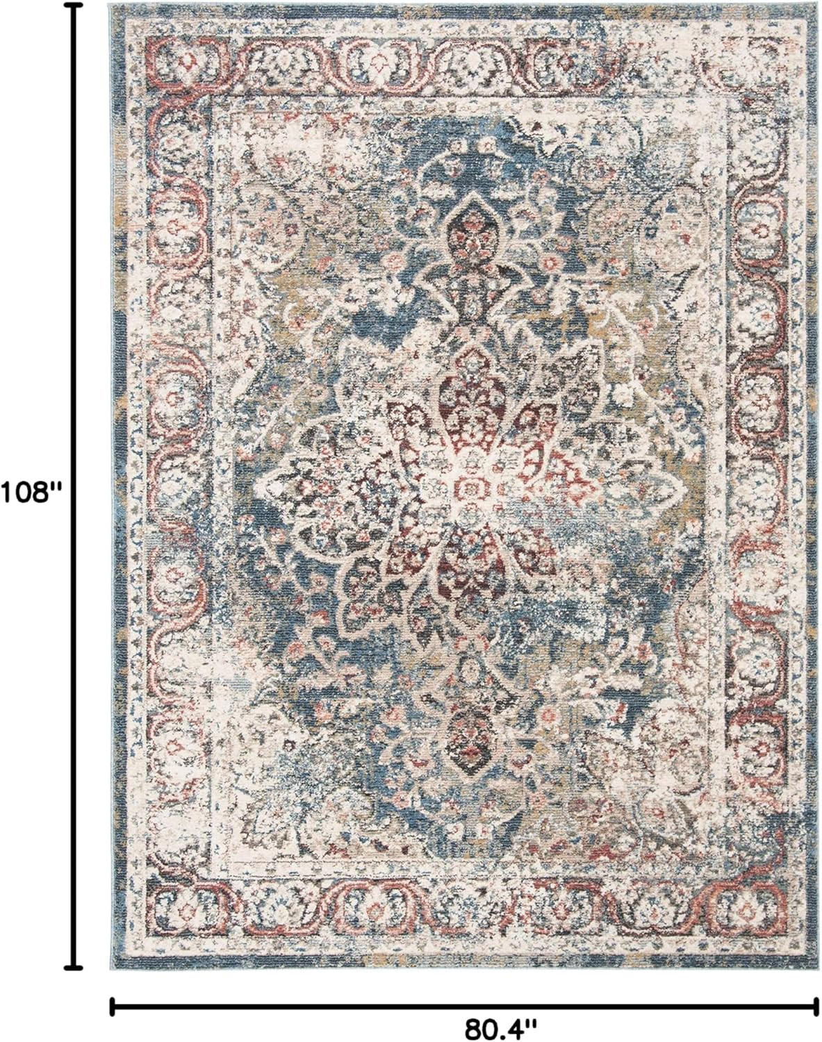 Vintage Turquoise/Ivory Area Rug 6’7″ x 9′ for Living Room & Bedroom