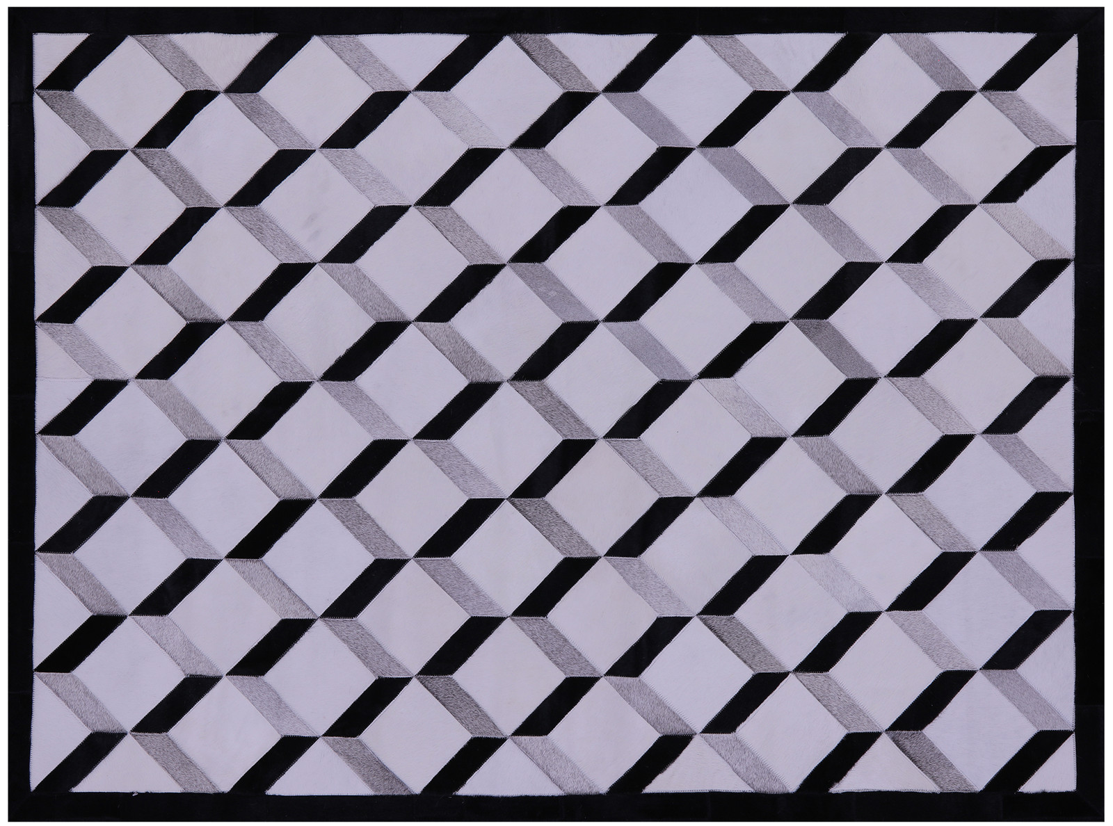 5′ 0″ X 6′ 7″ Black & White & Grey Natural Cowhide Hand Stitched Rug – C3490