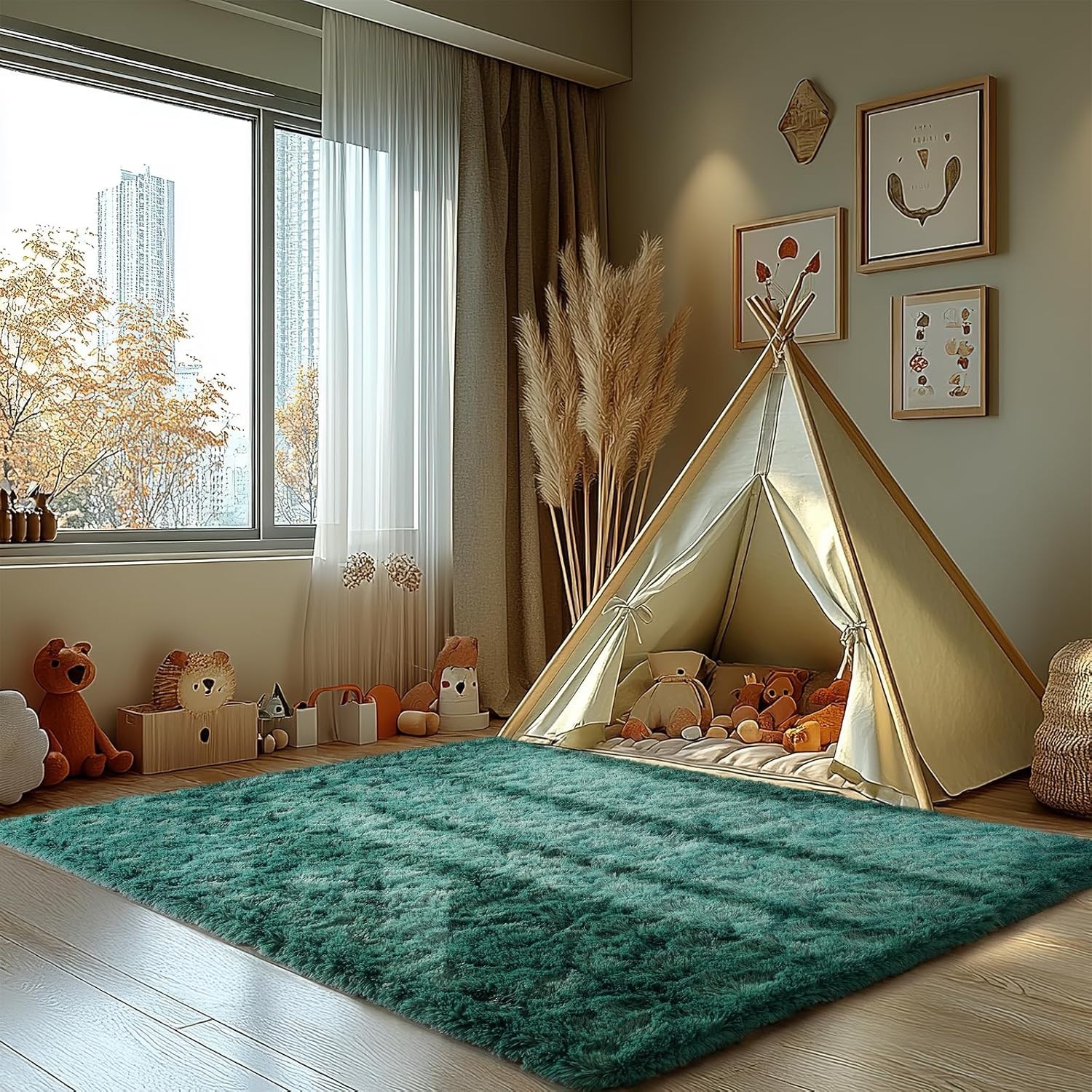 Elegant 4′ x 6′ Emerald Green Shag Carpet – Soft & Stain Resistant Home Decor