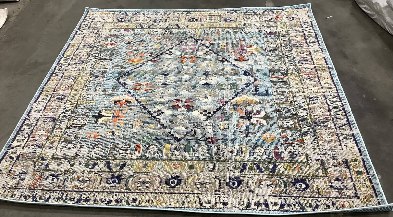 BLUE / LIGHT GREY 6′-7″ x 6′-7″ Damaged Rug Reduced Price 1172681228 MNC255M-7SQ