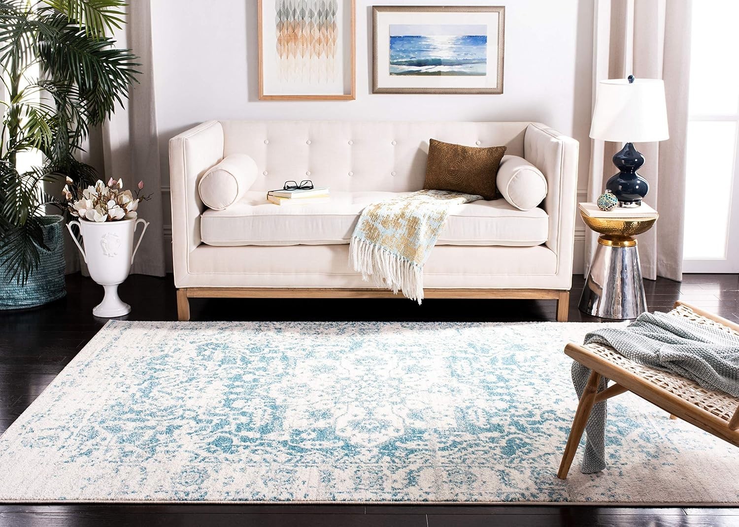 Safavieh Madison Collection MAD603J Teal Ivory Rug 2’3″ x 4′ Living Room Bedroom