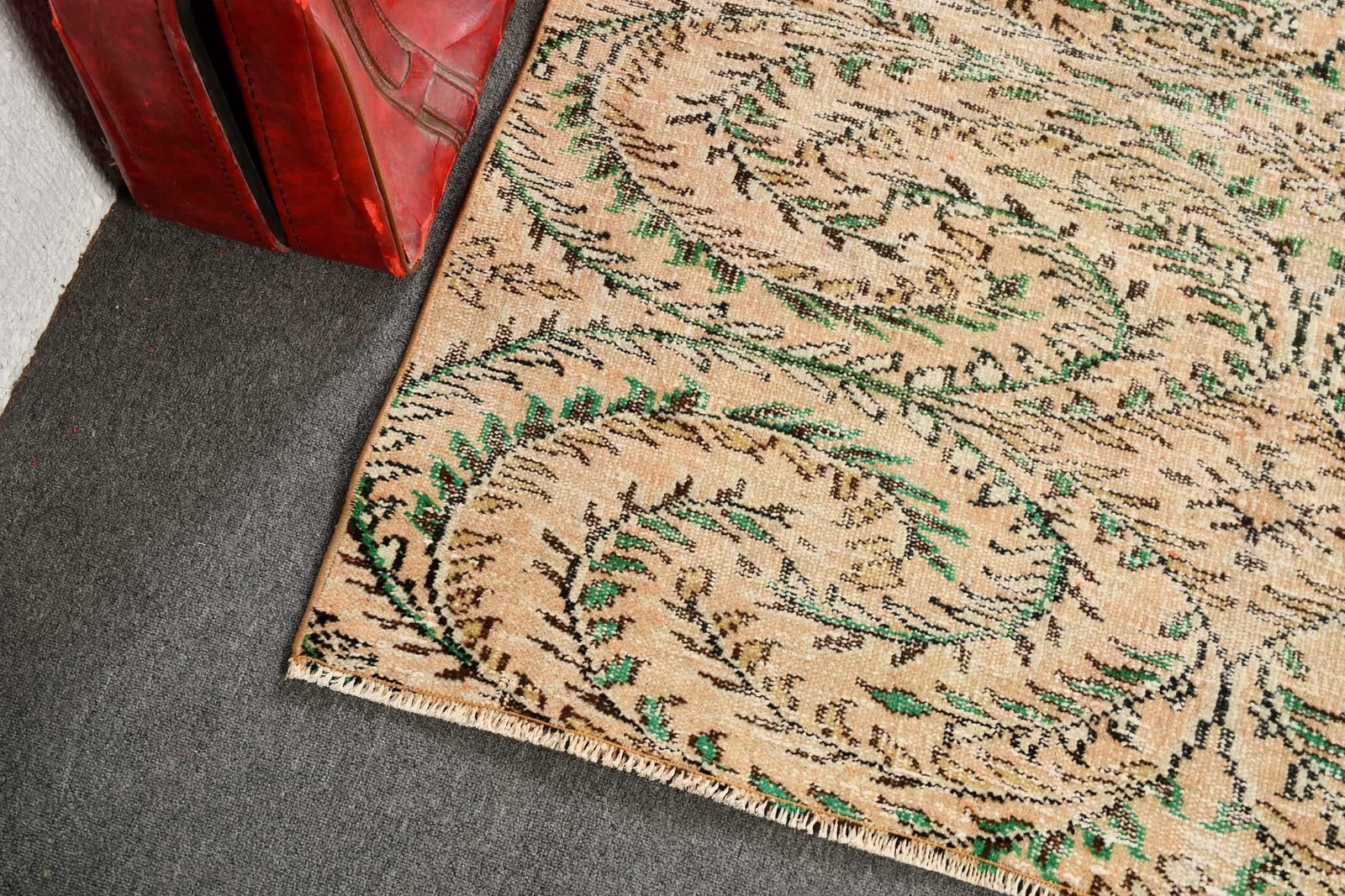Vintage Turkish Rug, 4,3×7,4 ft Area Rug, Green Brown Patchwork Rug