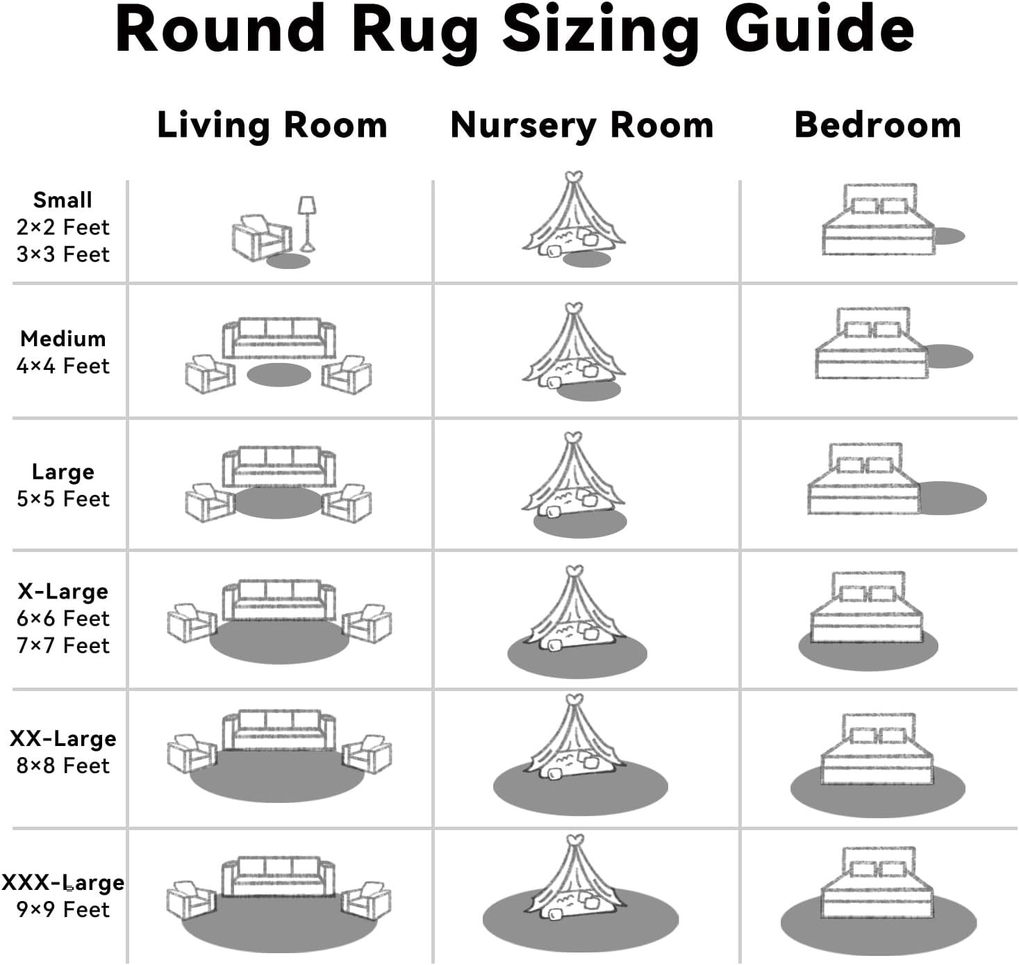 Grey round Rugs for Bedroom – Machine Washable, 2 Ft Circle Area Rugs for Living