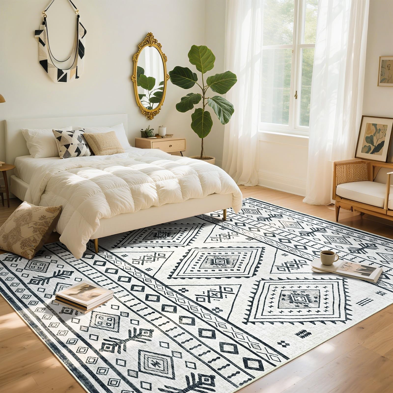 B BENRON Boho Rugs for Living Room 5×7, Non Slip Area Rugs for Bedroom Dining Ta