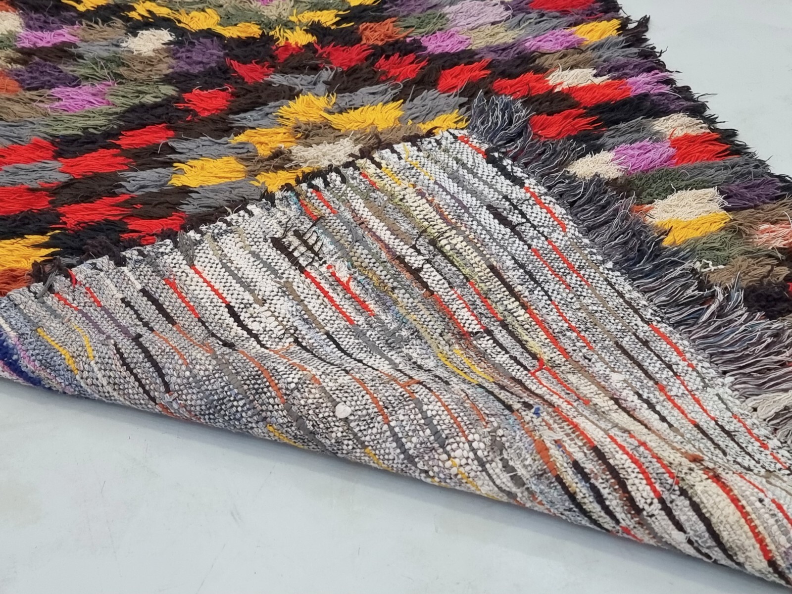 Moroccan Handmade Vintage Runner 2’9×8’5Berber Geometric Red & Yellow Cotton Rug