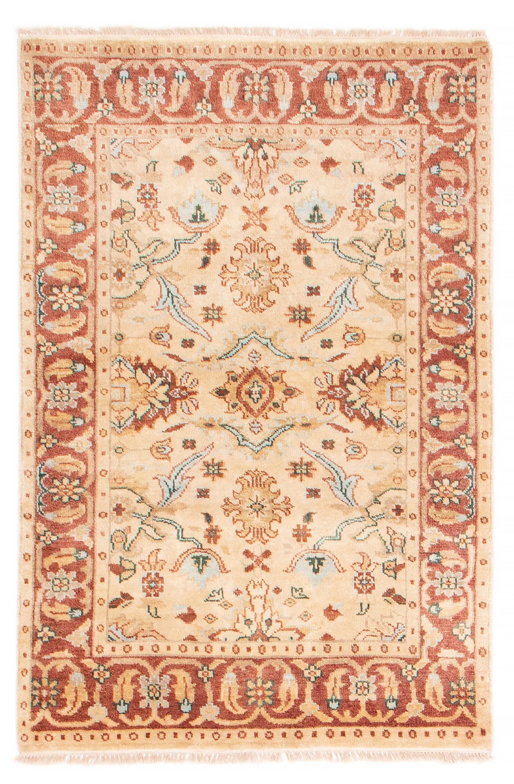 Traditional Beige Hand-knotted Area Rug 4’1″ x 6’0″ Oriental Wool Carpet