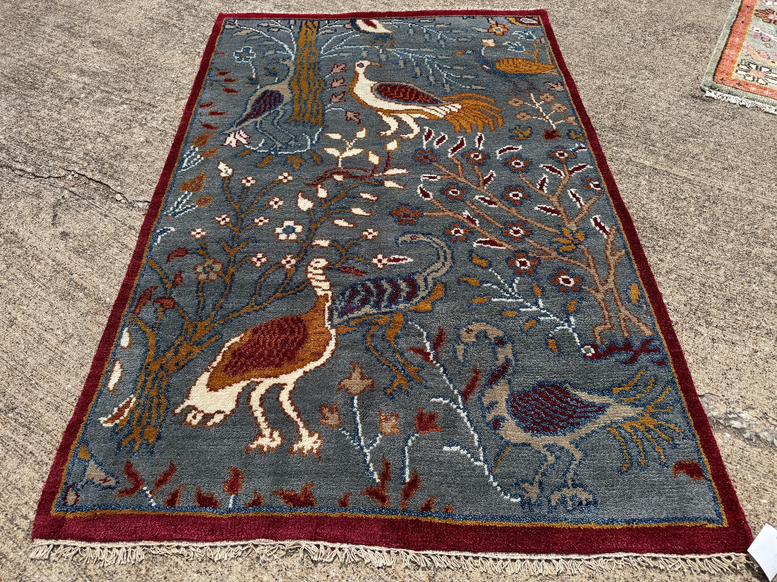 4×6 BLUE WOOL HANDMADE ORIENTAL RUG hand-woven oushak new tree of life animals
