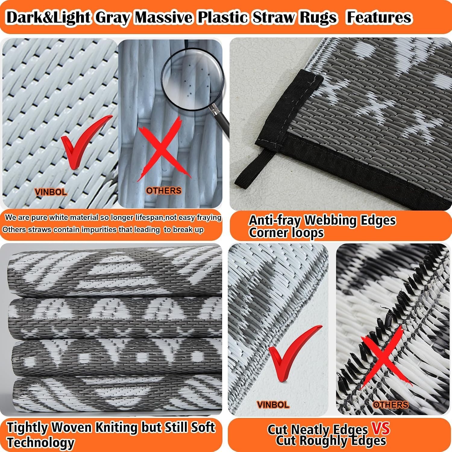 Outdoor Rug 5×7 Waterproof Outdoor Plastic Straw Rugs for Patio Decor, Double…