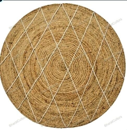Hand Woven Jute Carpet Beige Boho Area Rugs 7 x 7 Feet Indian Handmade