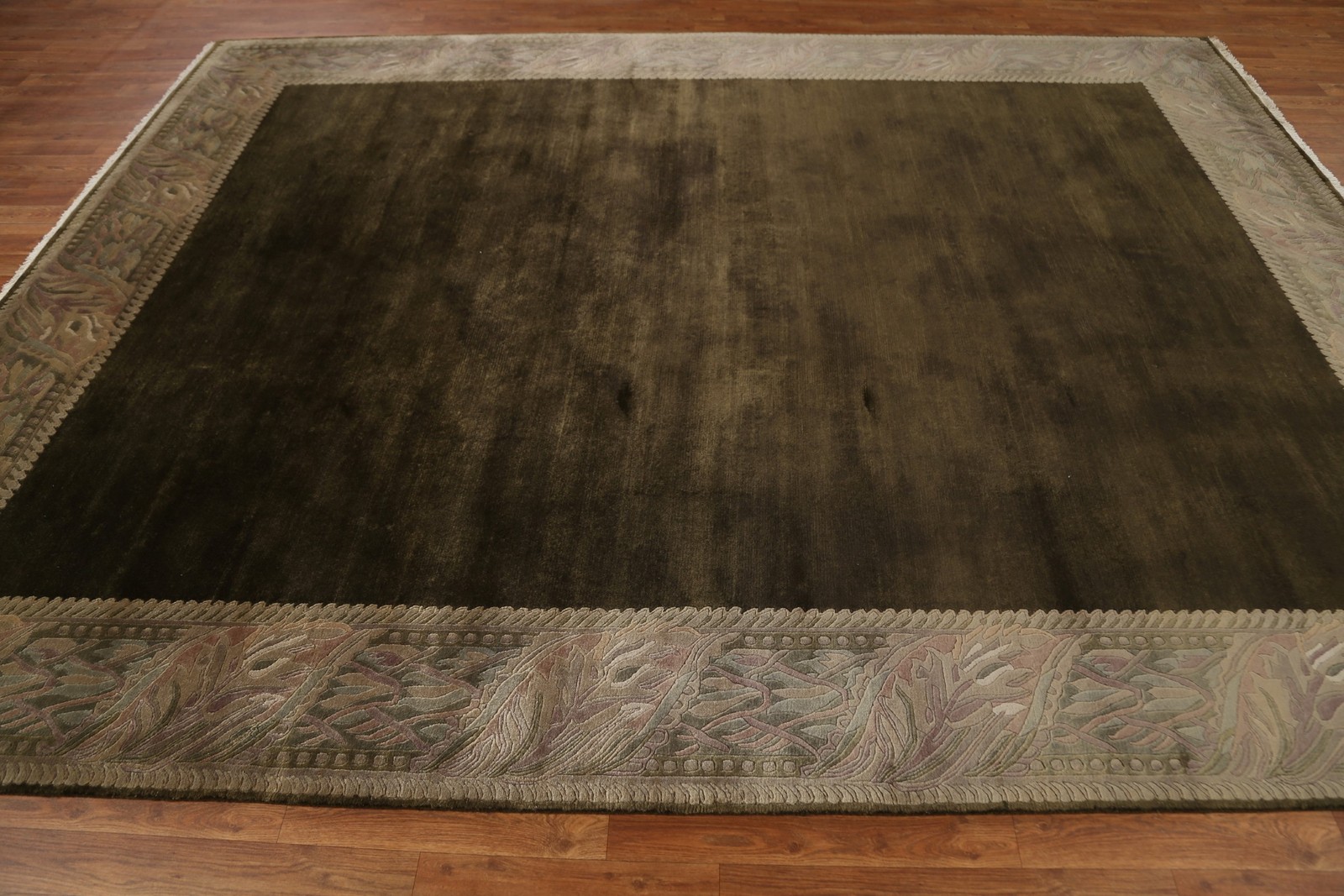 Bordered Dark Brown Area Rug 8×11 Nepalese Oriental Hand-knotted Room Size Rug
