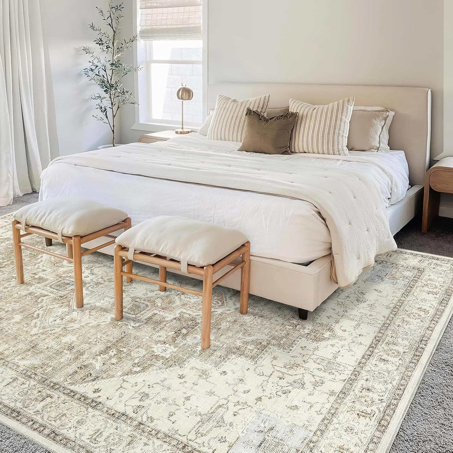 Modern Farmhouse 8×10 Area Rug – Easy Clean Rustic Earth Tones