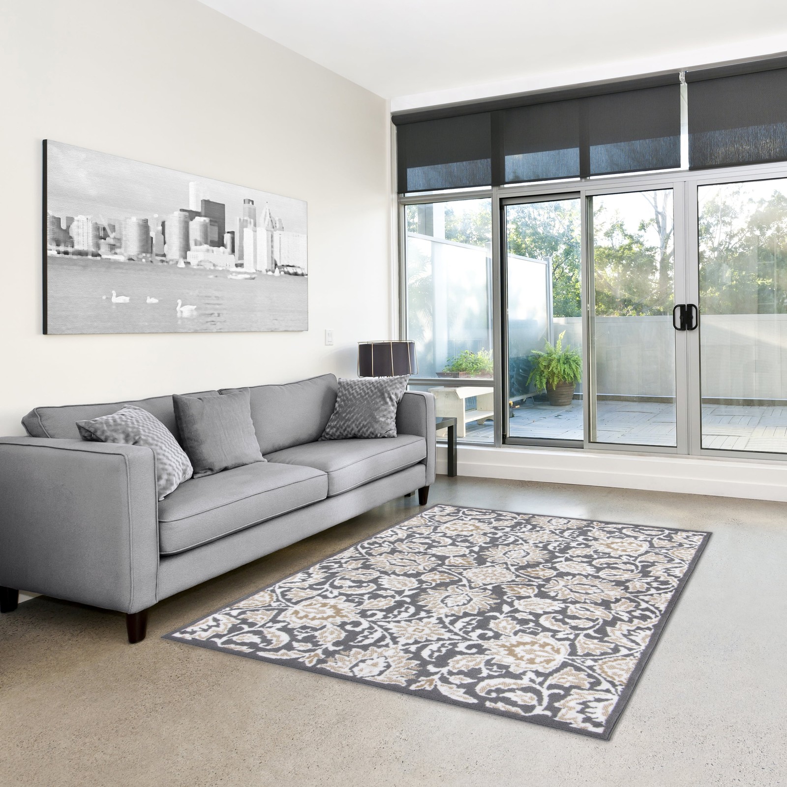 Damask Charcoal, Indoor Area Rug, 4’11” x 6’6″