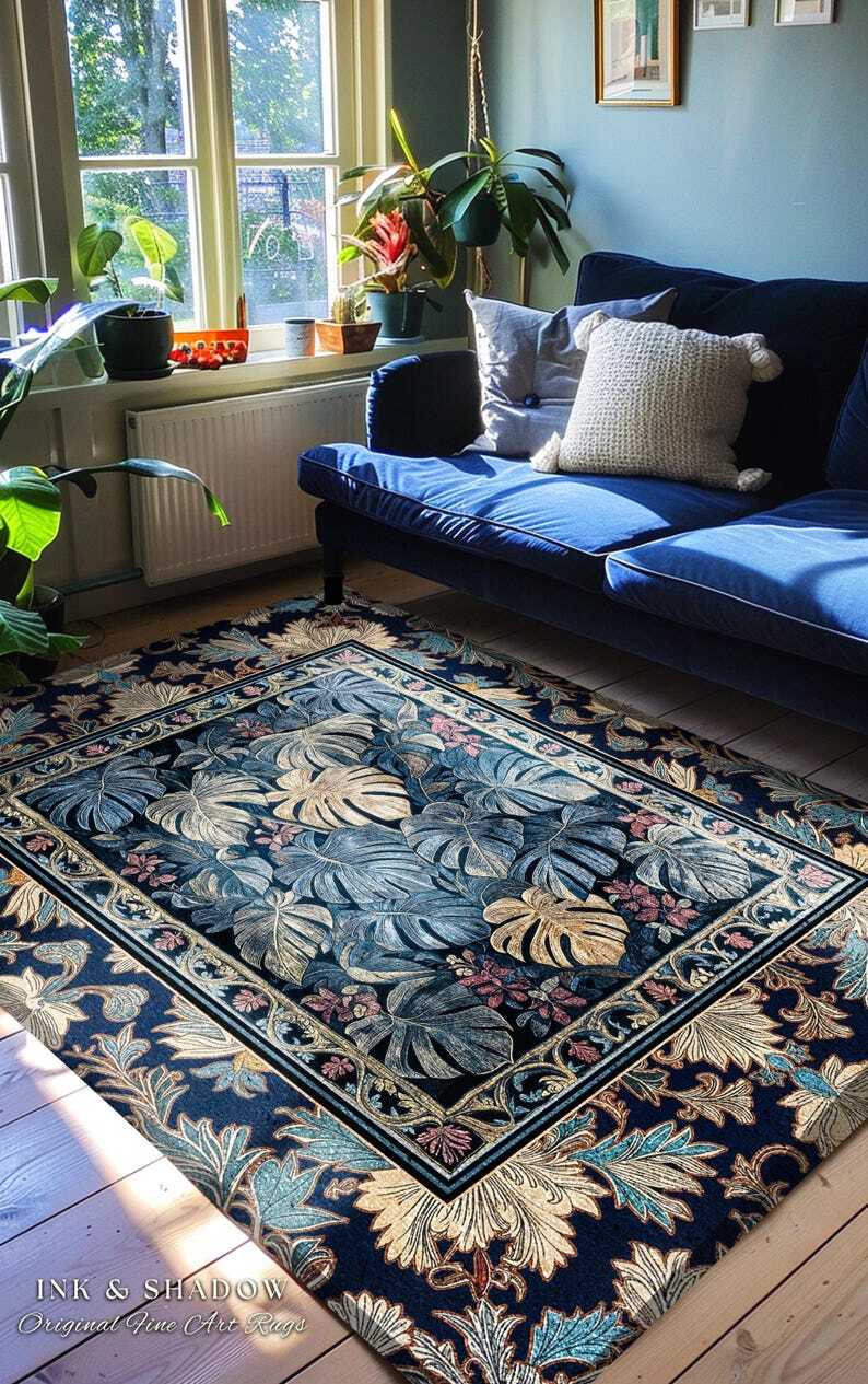 Monstera Magic Moody Accent Rug | Dark Victorian Floral Eclectic Unique Housepla