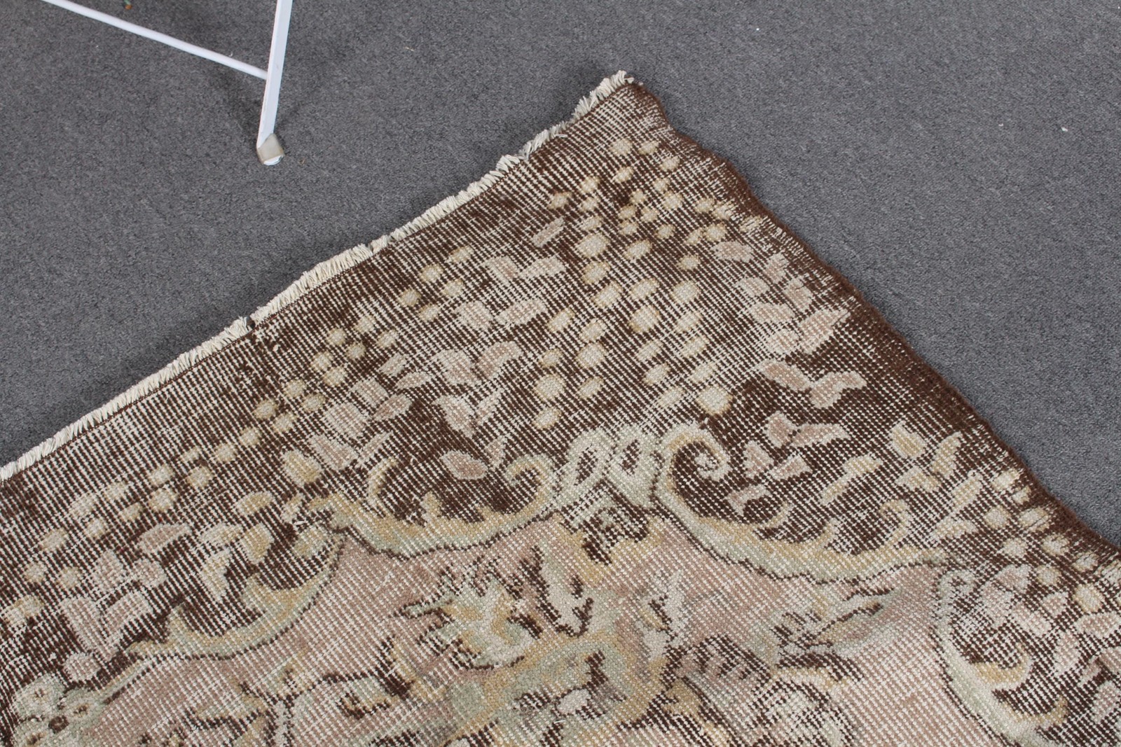 5,9×9,6 ft Vintage Rug, Turkish Rug, Beige Check Wool Rug