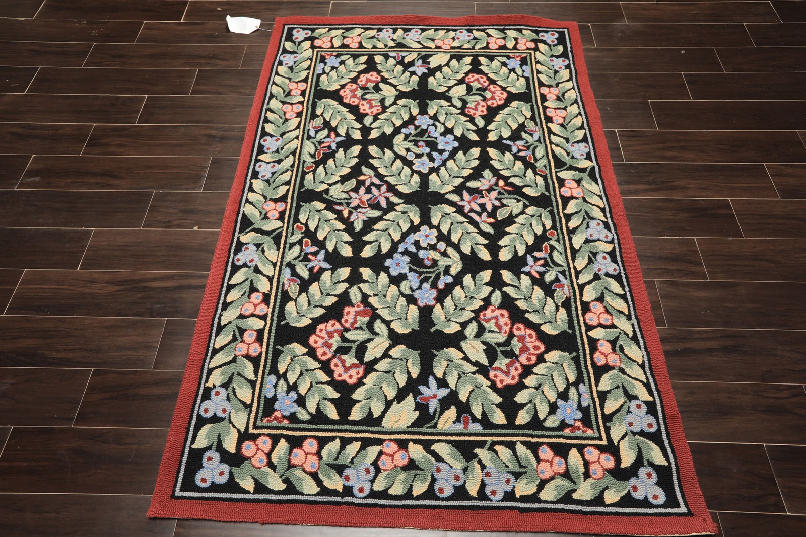 4×6 Hand Hooked Wool Black, Rust Traditional Floral Handmade Vintage Rug