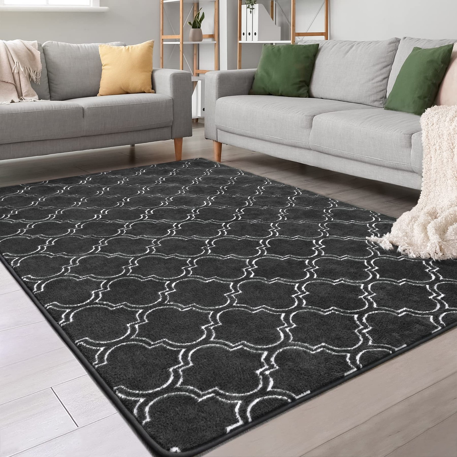 Shag Geometric Modern Area Rug for Bedroom, 4×6 Feet Memory Foam Indoor Carpe…