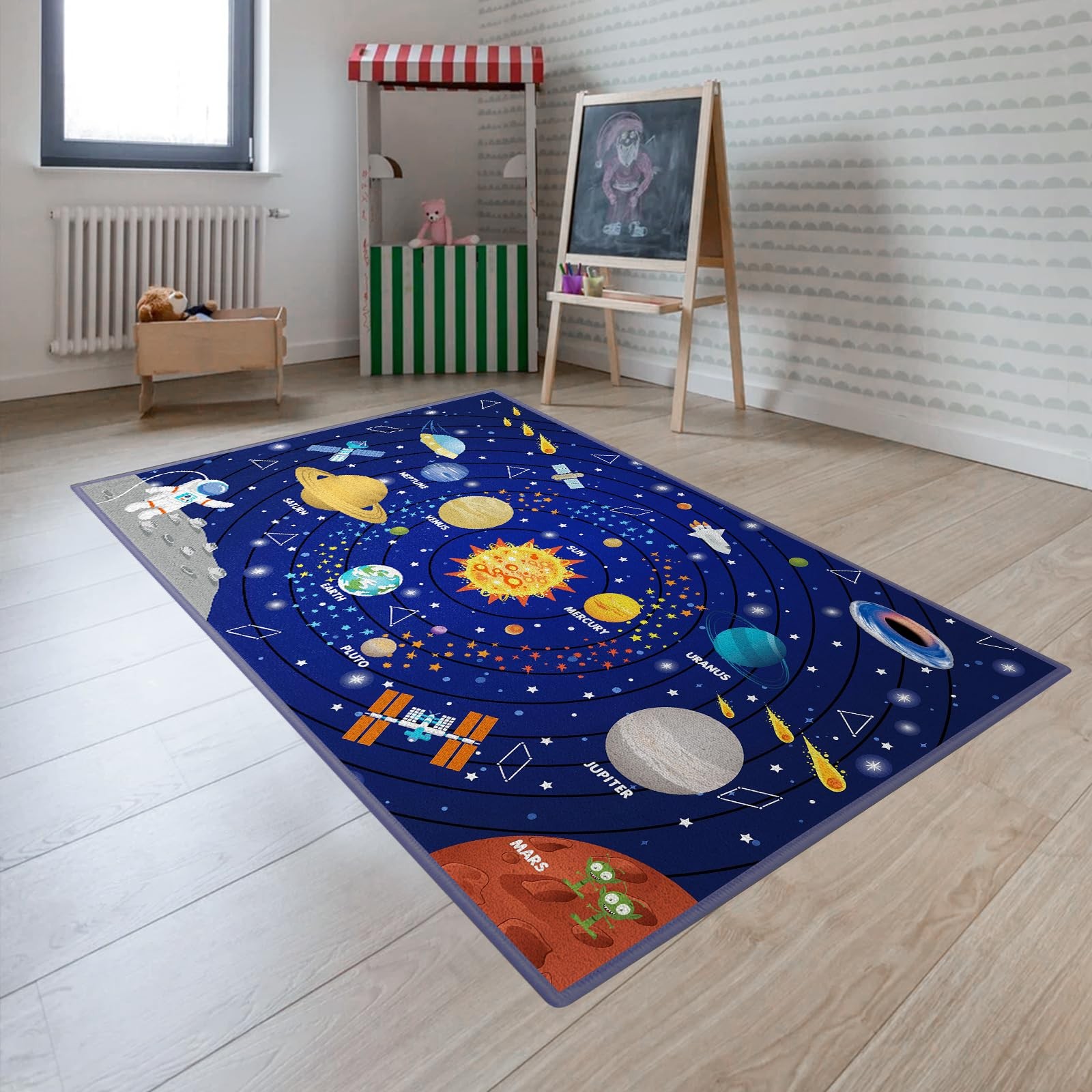 Kids Rug Space Playroom Carpet 59”x39” Machine Washable Non-Slip – Fun Game