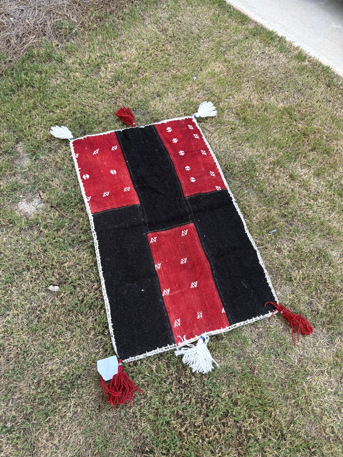Black Red Anatolian Kilim Rug, 25.6×37.4 in (65×95 cm) Handmade Wool with Tassel