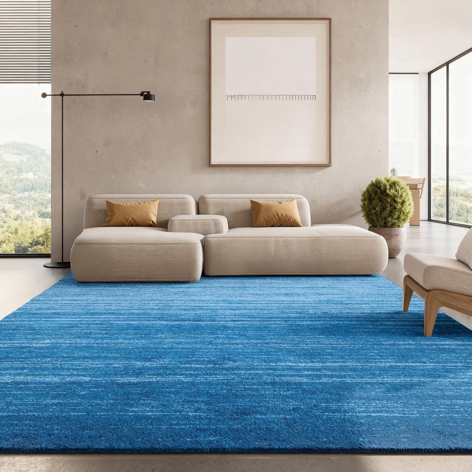 Area Rug 8×10 – Adirondack Collection – Large – Light Blue & Dark Blue, Modern