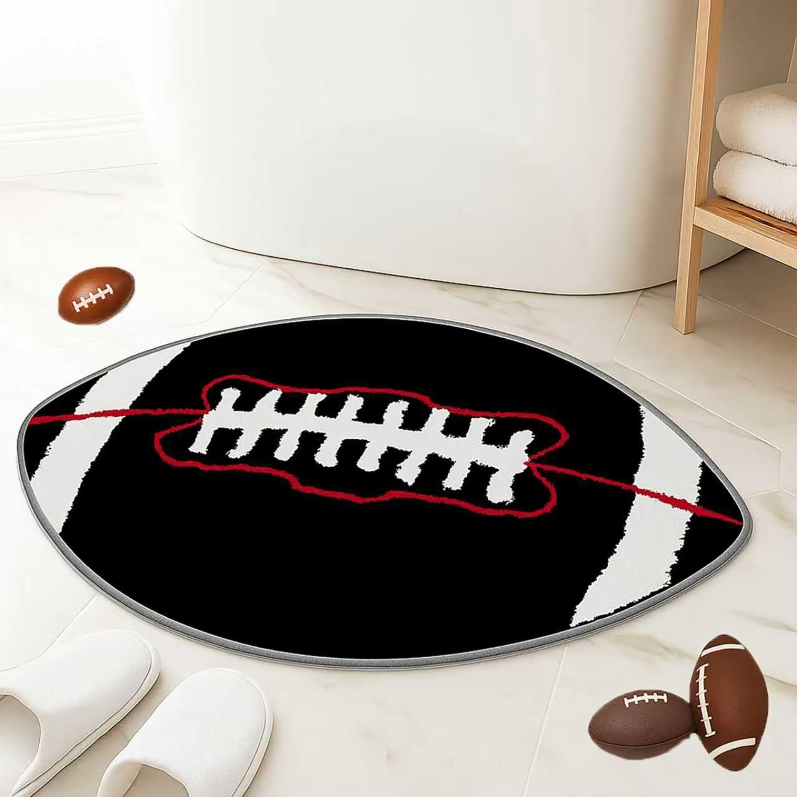 32×20 Inch Black Football Rug Cute Sports Area Soft Tufted Bath Mat Decor
