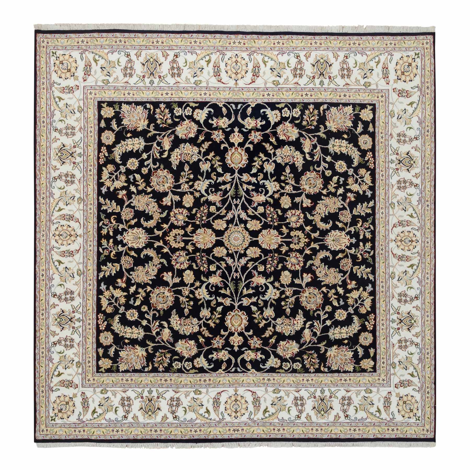 8’2″ x 8’2″ Midnight Blue WoolSilk Nain 250 KPSI Hand Knotted Square Rug R64731