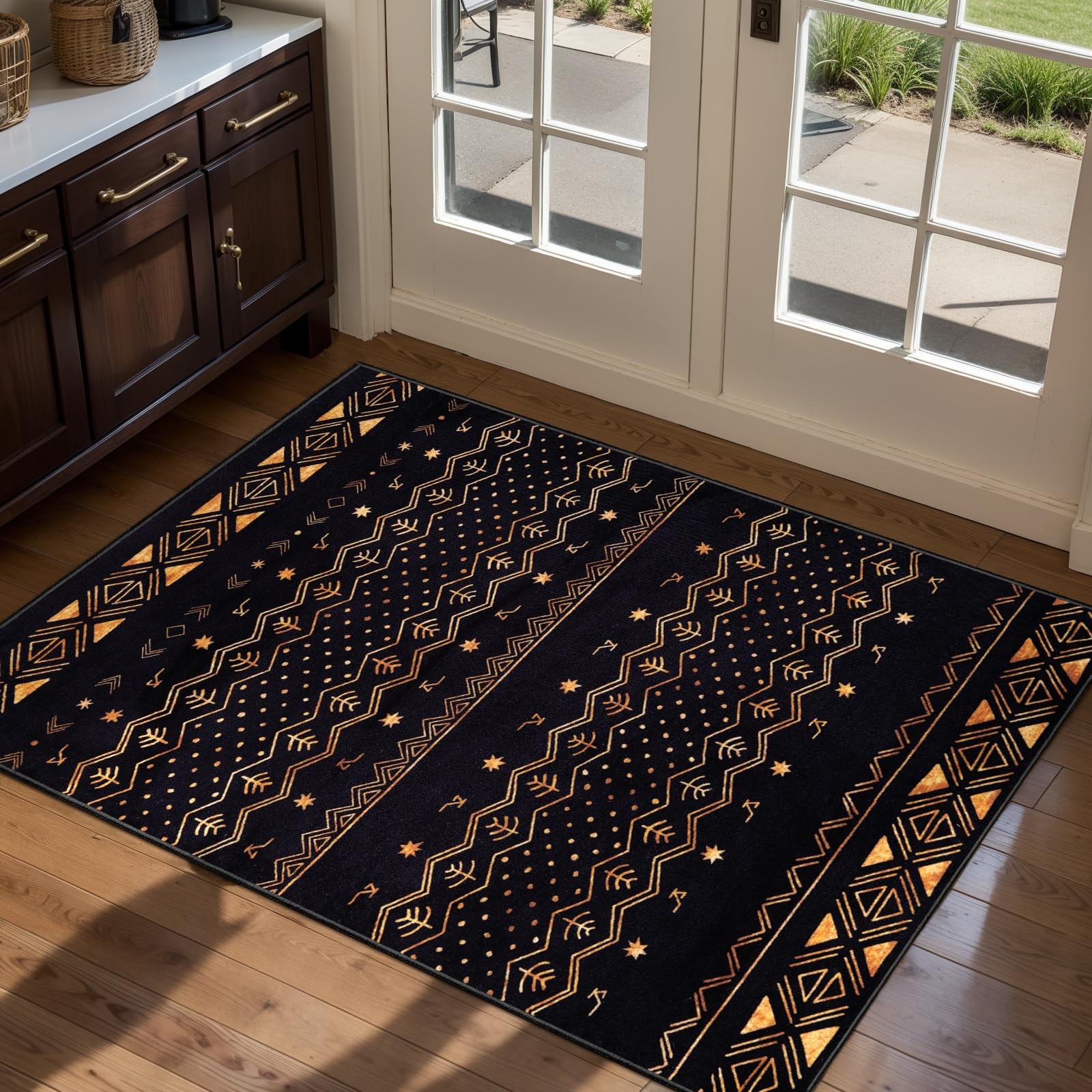 Serissa 2X3 Rugs For Entryway Washable Non-Slip Black And Gold Small Area Rug