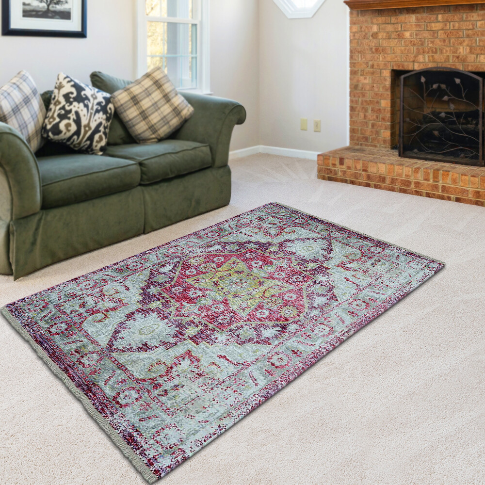 Machine Woven Cross Weave Polyester Area Rug Oriental Pink BBH Homes BBM00073