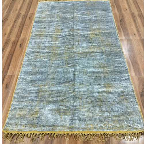 Traditional Hand Knotted Viscose Area Rug, Hand Handmade Art Silk Blue Area Rug