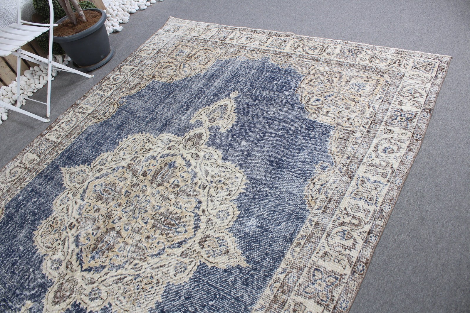 6,4×9,9 ft Turkish Rug, Vintage Large Rug, Blue Oriental Wool Rug