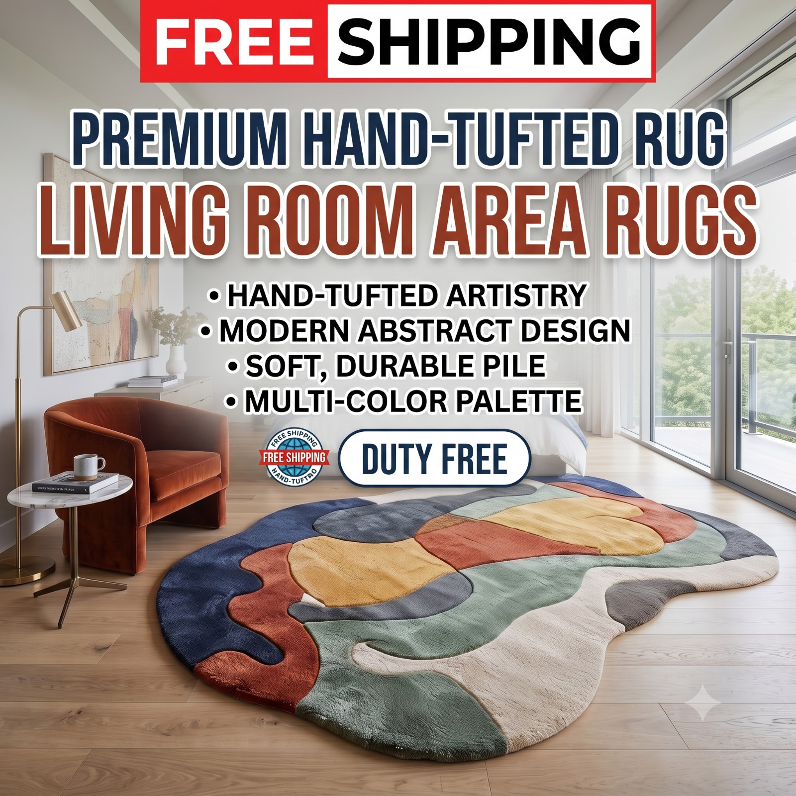 9×12 Hand Tufted Wool Area Rug Modern Abstract Multicolor Designer Carpet