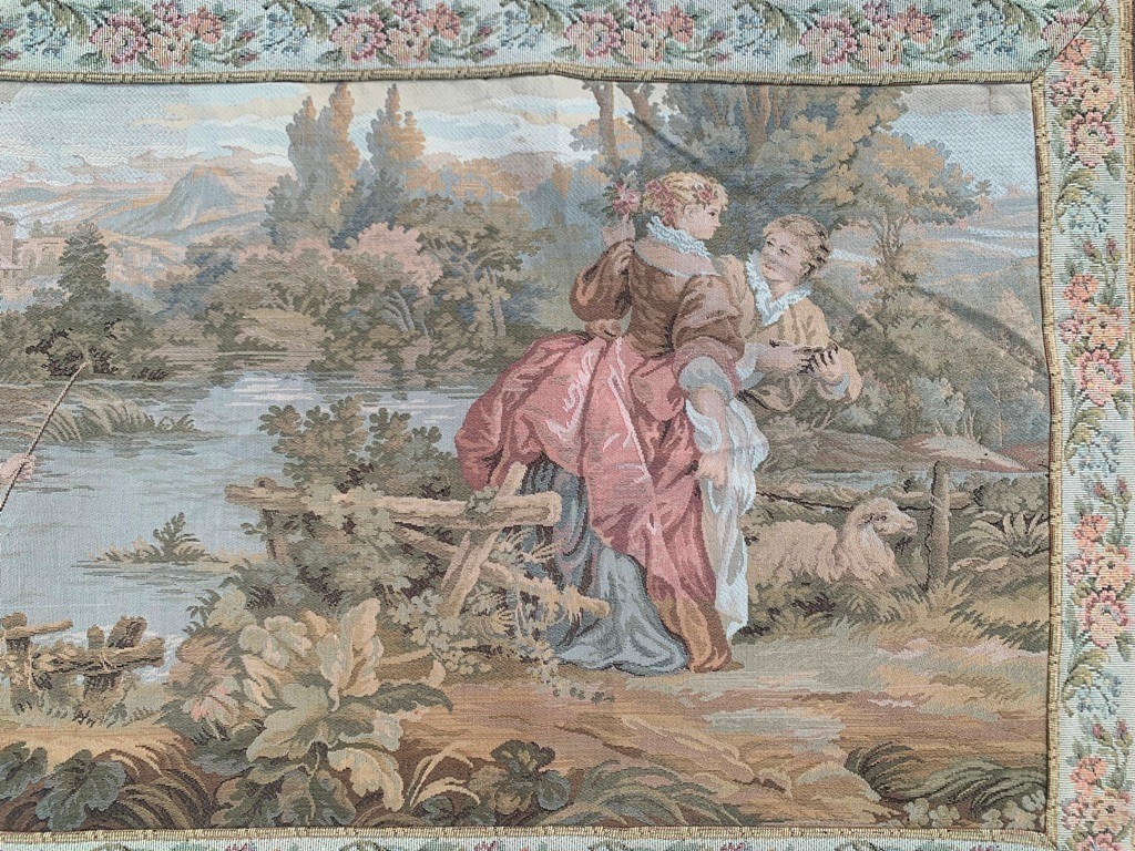 Vintage French Romantic River Side View Pictorial Tapestry Home Decor 2x5ft