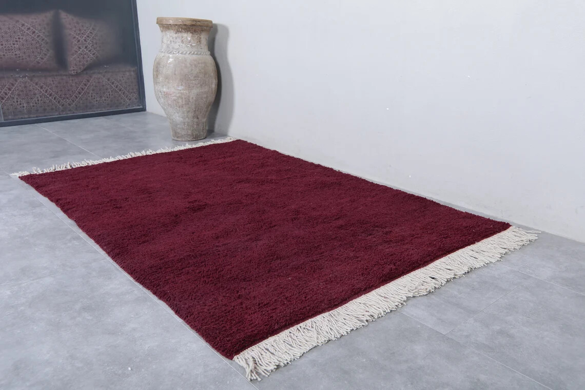 Moroccan rug Dark Burgundy 5.2 x 7.6 Feet Hand knotted rug Morocco rug Beni