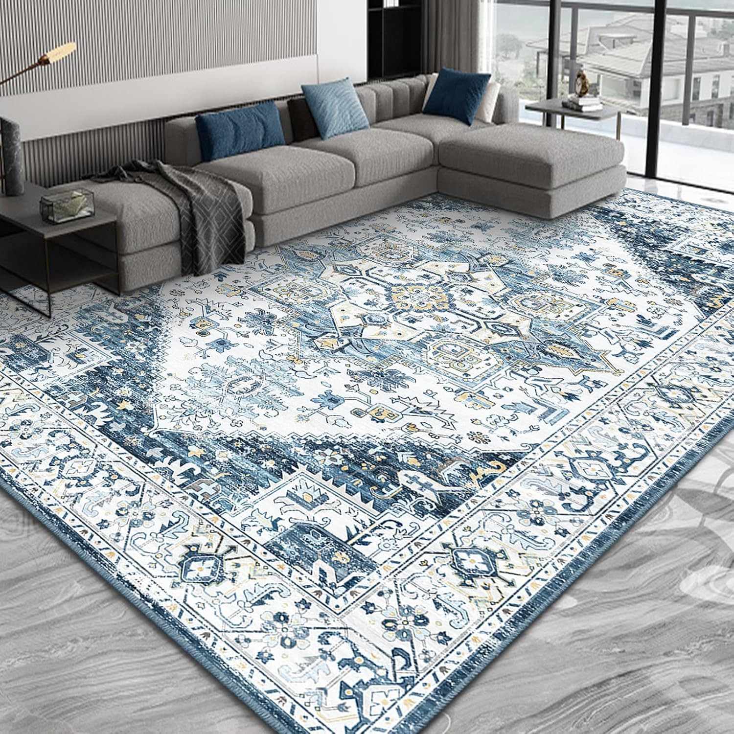 8X10 Area Rugs for Living Room, Machine Washable Non Slip Vintage Retro Rugs, Lo