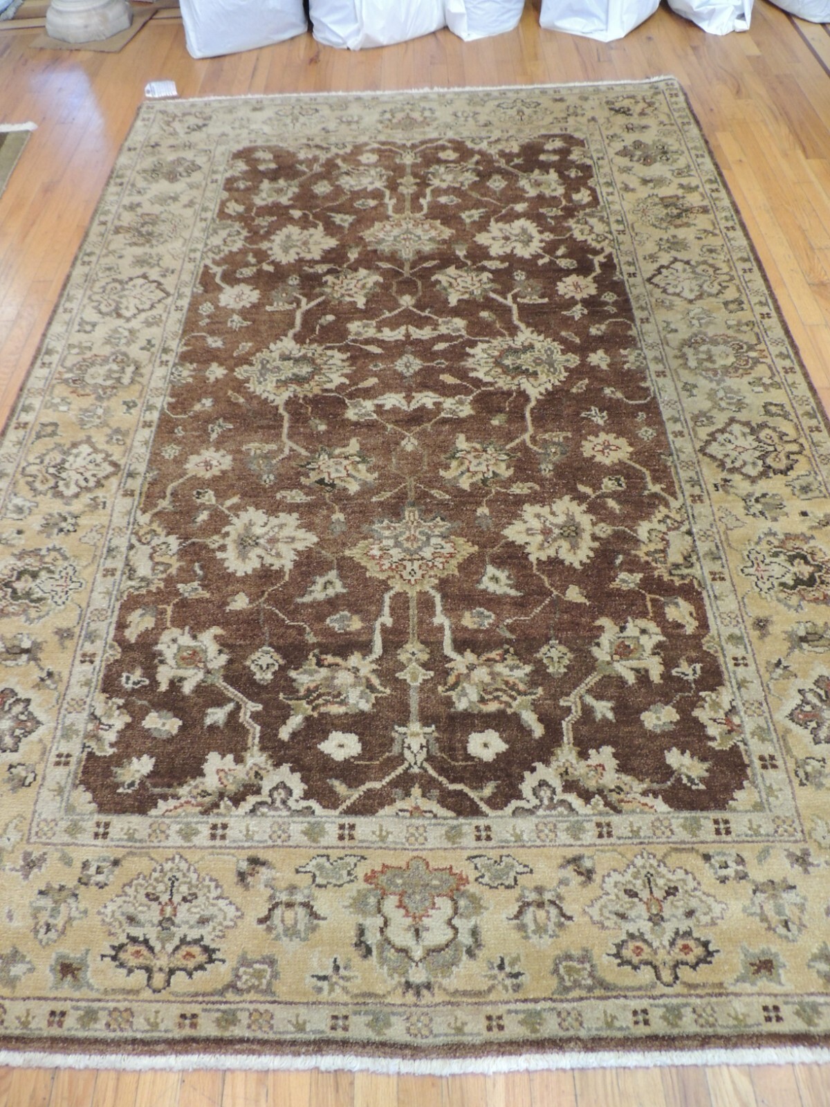 6×9 OUSHAK Oushag Area rug wool GORGEOUS Brown Beige Rust Green Gold plush pile