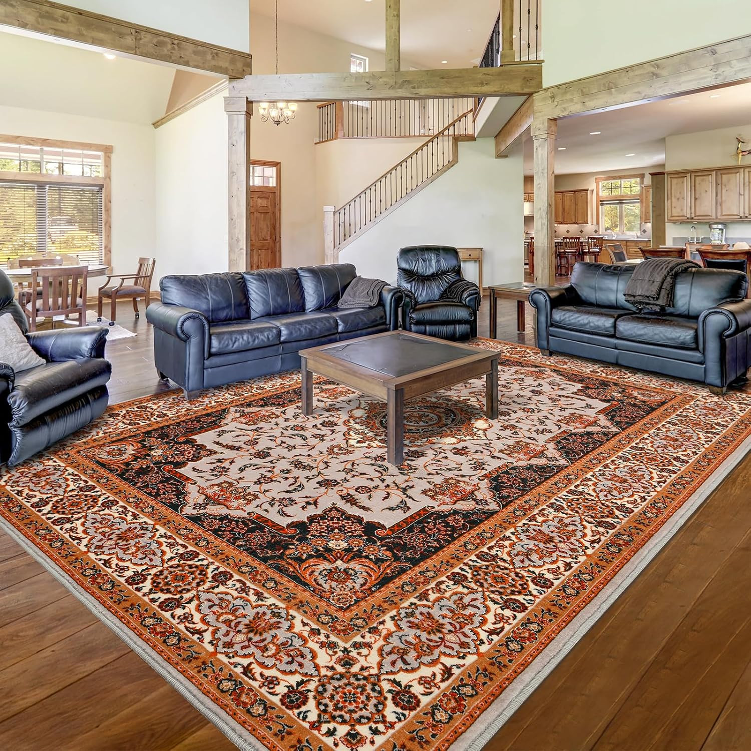 Vintage Orange Area Rug, 6x9ft Machine Washable Non-Slip Carpet for Home