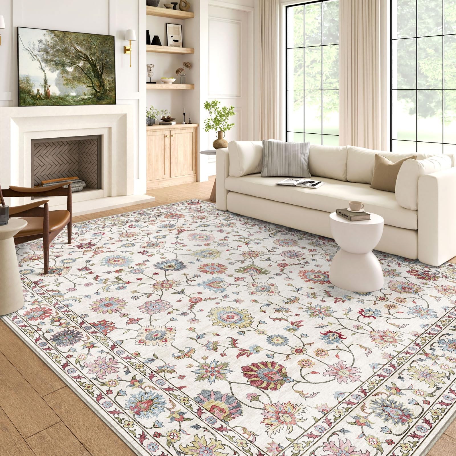 6×9 Area Rug For Living Room Large Traditional Floral Washable Rugs For Bedroom
