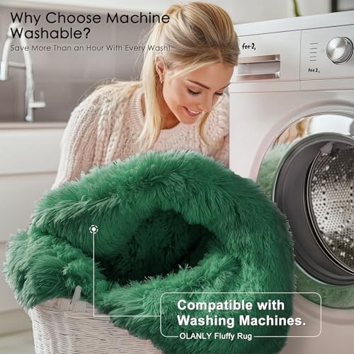 Round Rugs for Bedroom – Machine Washable, 4×4 Feet 4ft Round Dark Green