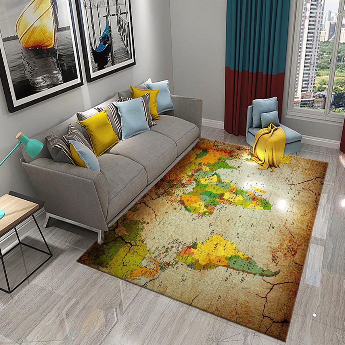 Printer World Map Rug Vintage Style Floor Carpet for Living Room Area Rugs Mat