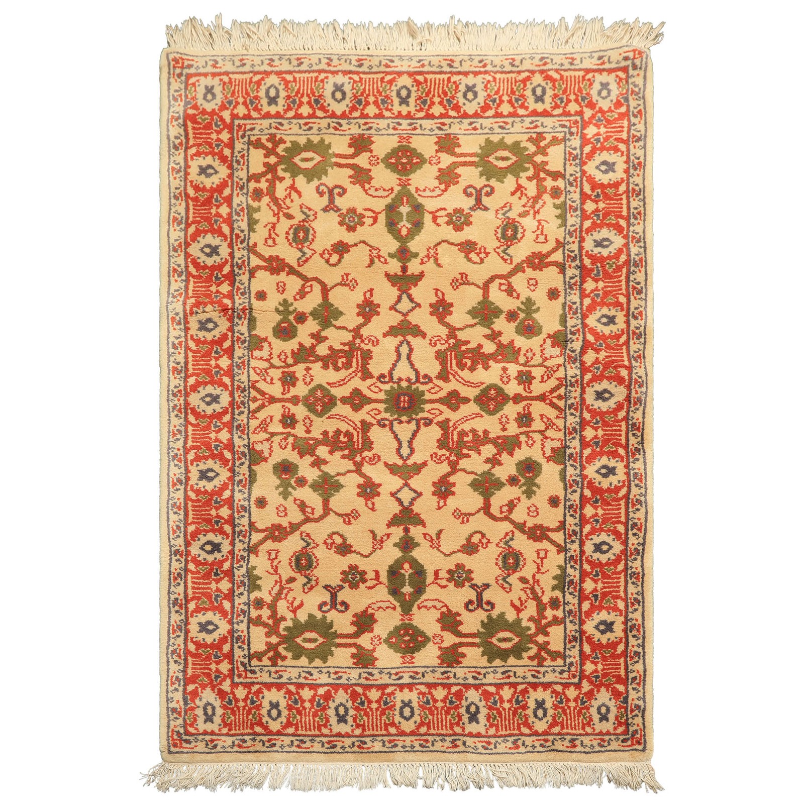 4×6 Hand Knotted Wool Ivory Indo Kashaan Floral Plush Pile Medley Rug