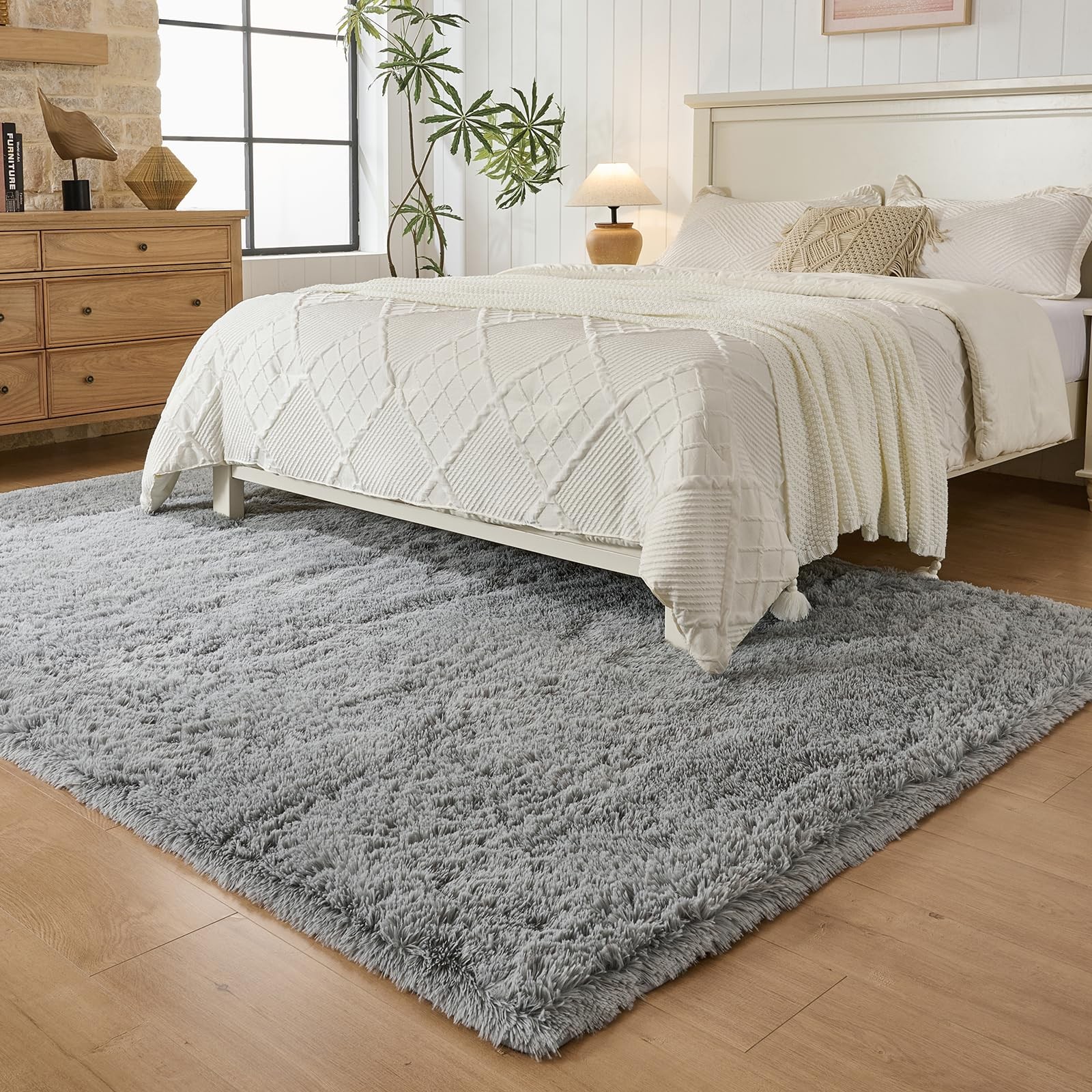 Fluffy Area Rugs 3×5 for Bedroom – Grey Small Shag Rug for Living Room Nurser…