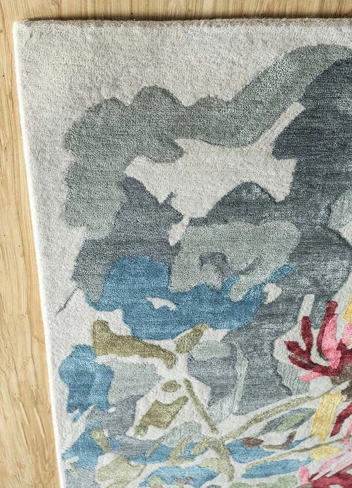 Hand Tufted Wool Floral Area Rug Abstract Modern Botanical Living Room Carpet