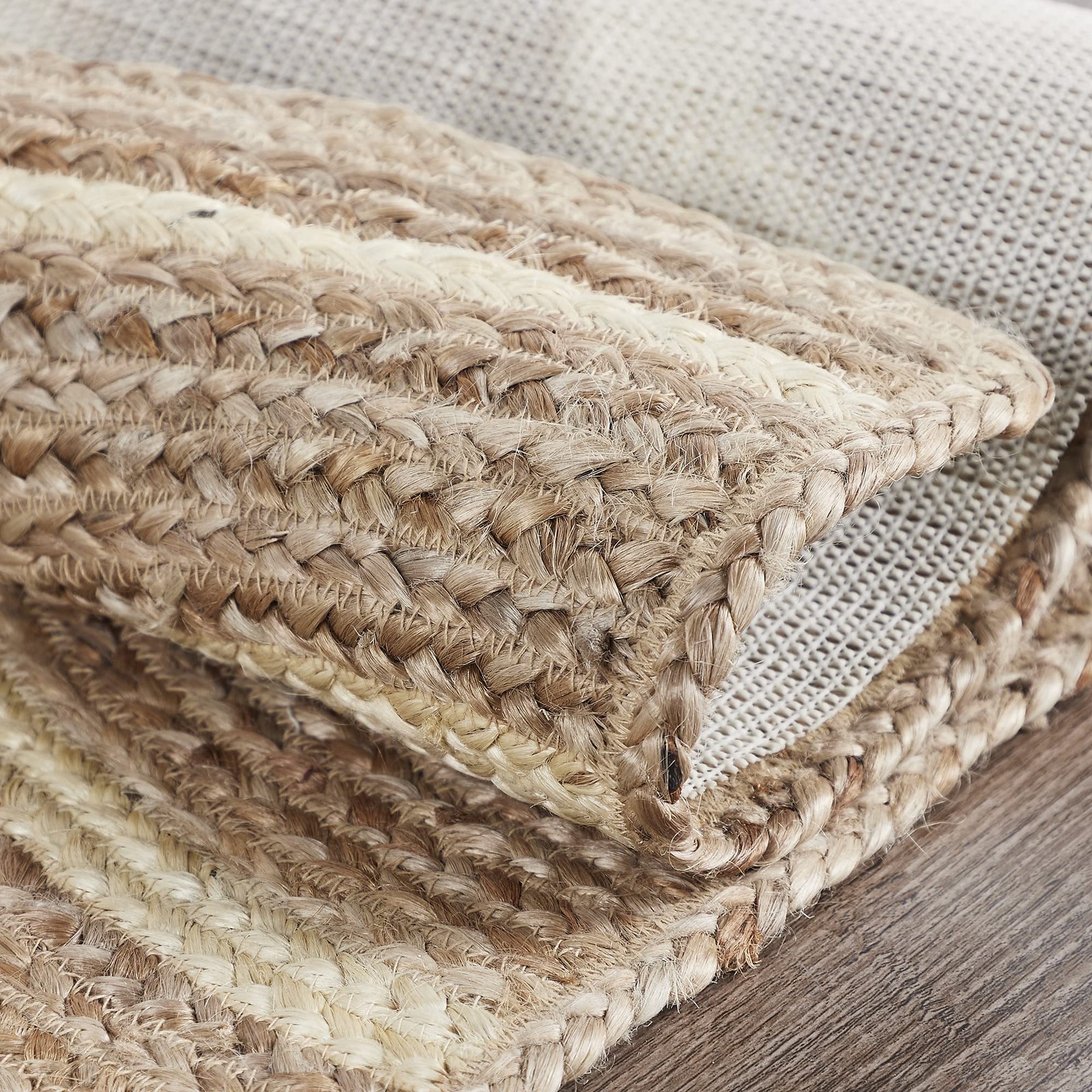 Jute Rug Half Circle, Natural and Crème, 16.5×33