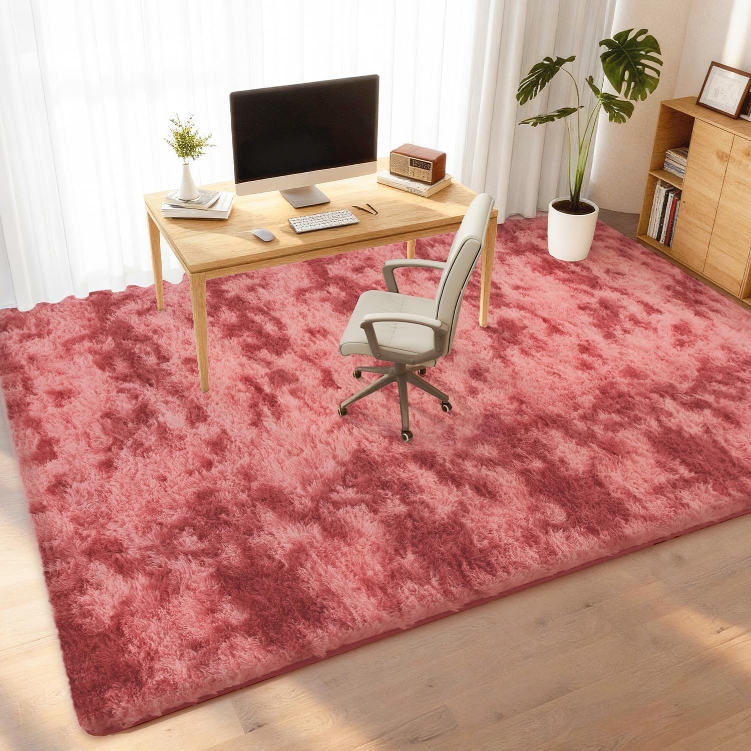 Fluffy Area Rugs Soft Shag Plush Dark Red Carpet for Living Room Bedroom Floor