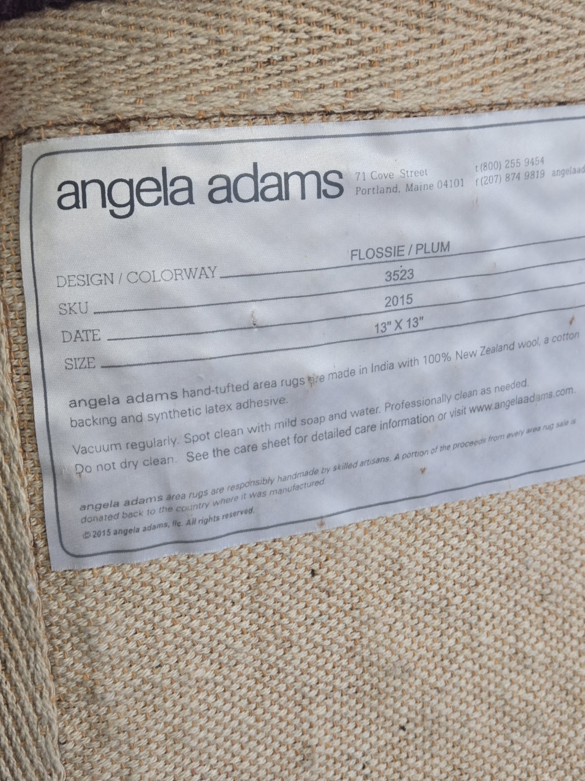 Angela Adams Flossie Plum Sample Square New Zealand Wool Mini Rug Retro Boho